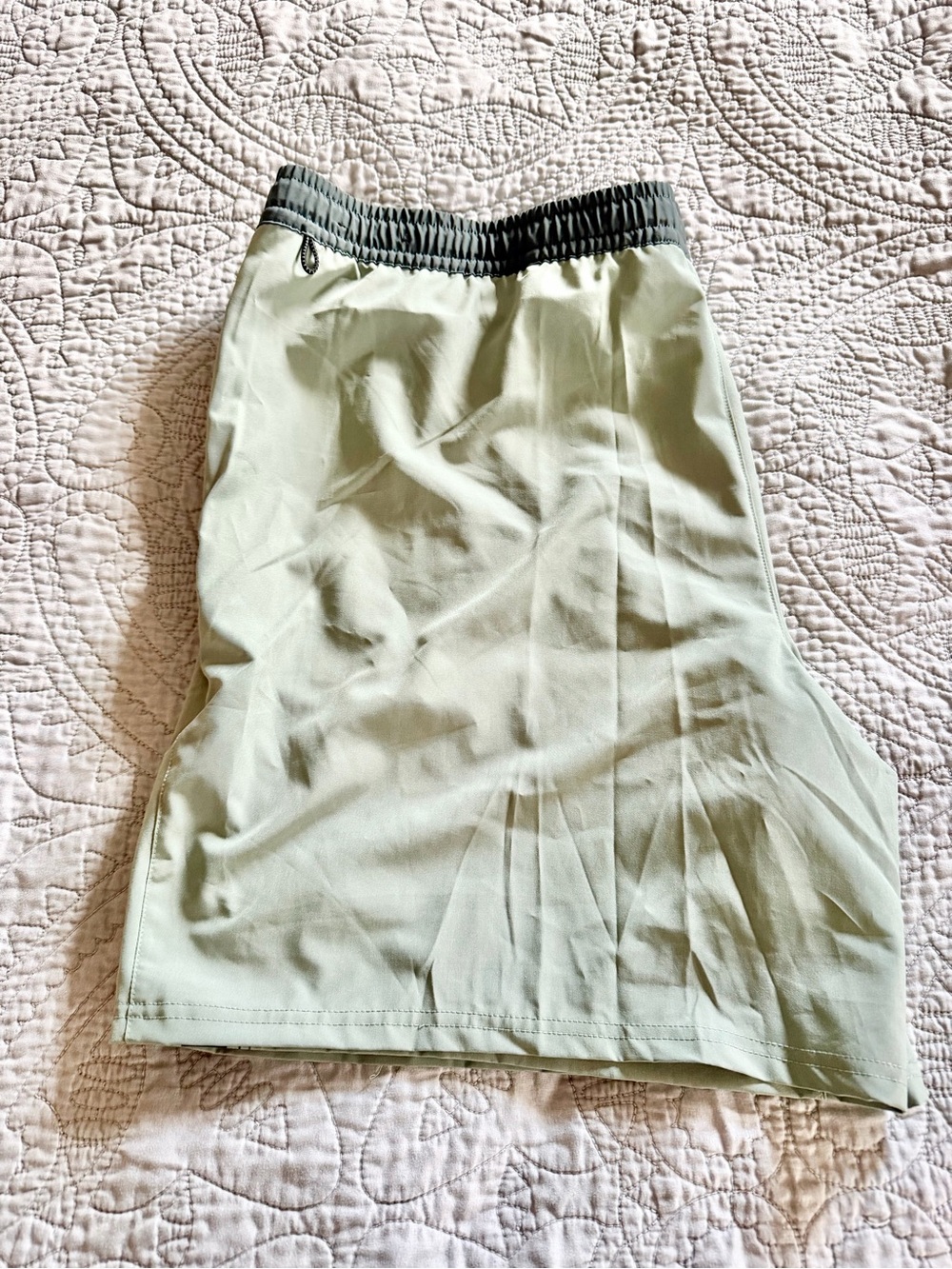 Quiksilver Sage Green Swim Trunks with Dark Gray Waistband